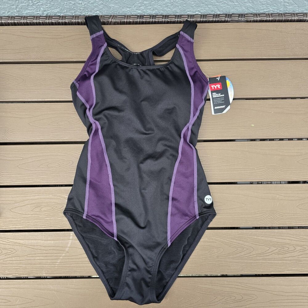 TYR Women's Durafast Elite Black/plum Max Splice Controlfit Swimsuit Sz 8 New